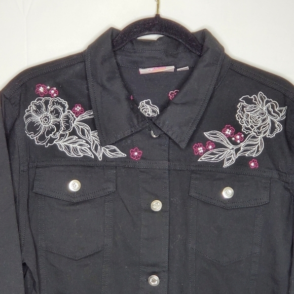 Quacker Factory Embroidered Cotton Jacket Size L Rhinestone Accents Western - Picture 5 of 16